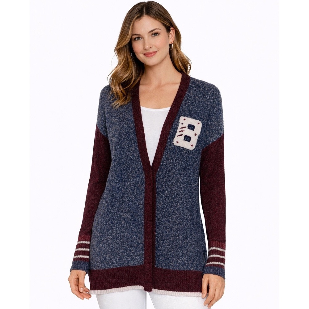 Oversized Cozy Sweater Sz Xs‎ Cardigan Long Stripped Red Blue Y2K Varsity Vtg